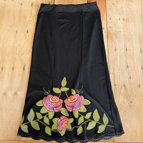 Lafeikaili Embroidered Floral Skirt Black Stretch 33 - Picture 1 of 6